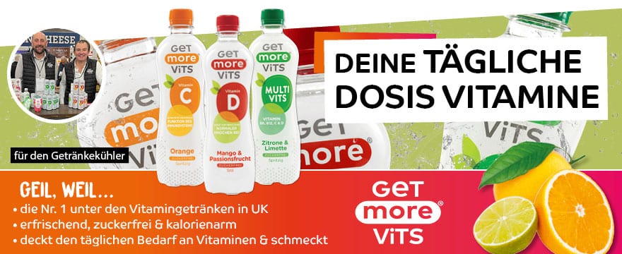 „Get More Vits“ ist das Nr. 1 Vitaminwasser aus England und das Trendprodukt für Ihr Getränke Sortiment.